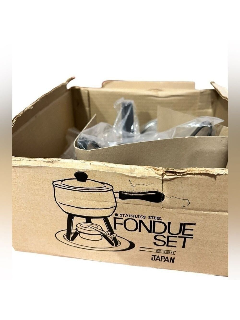 Fondue Set 1950’s-60’s Stainless Steel Fondue Set Still New in Box Japan